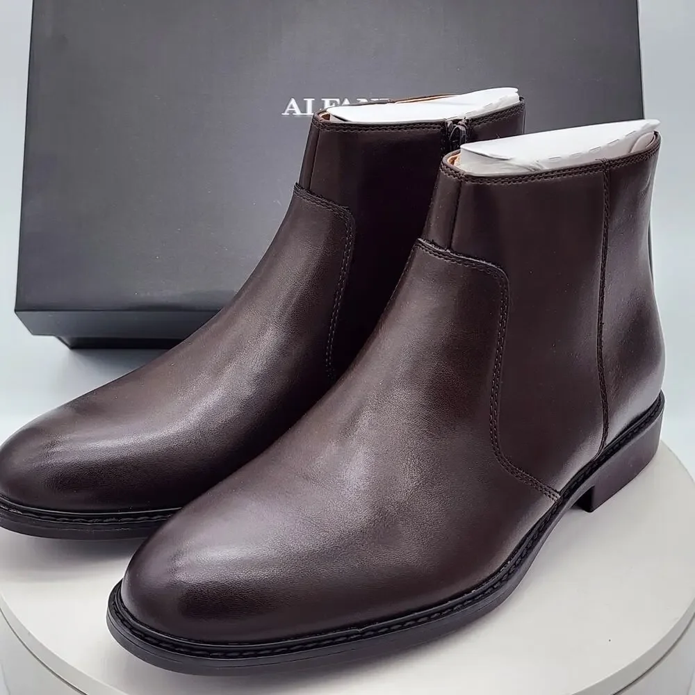 Alfani Liam Men’s Espresso Brown Side Zip Ankle Dress Boots Size 7.5 M